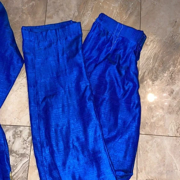 Vibrant Blue Traditional Outfit Colorful Scarf Dupatta Three Piece Pant Suit - Picture 2 of 4